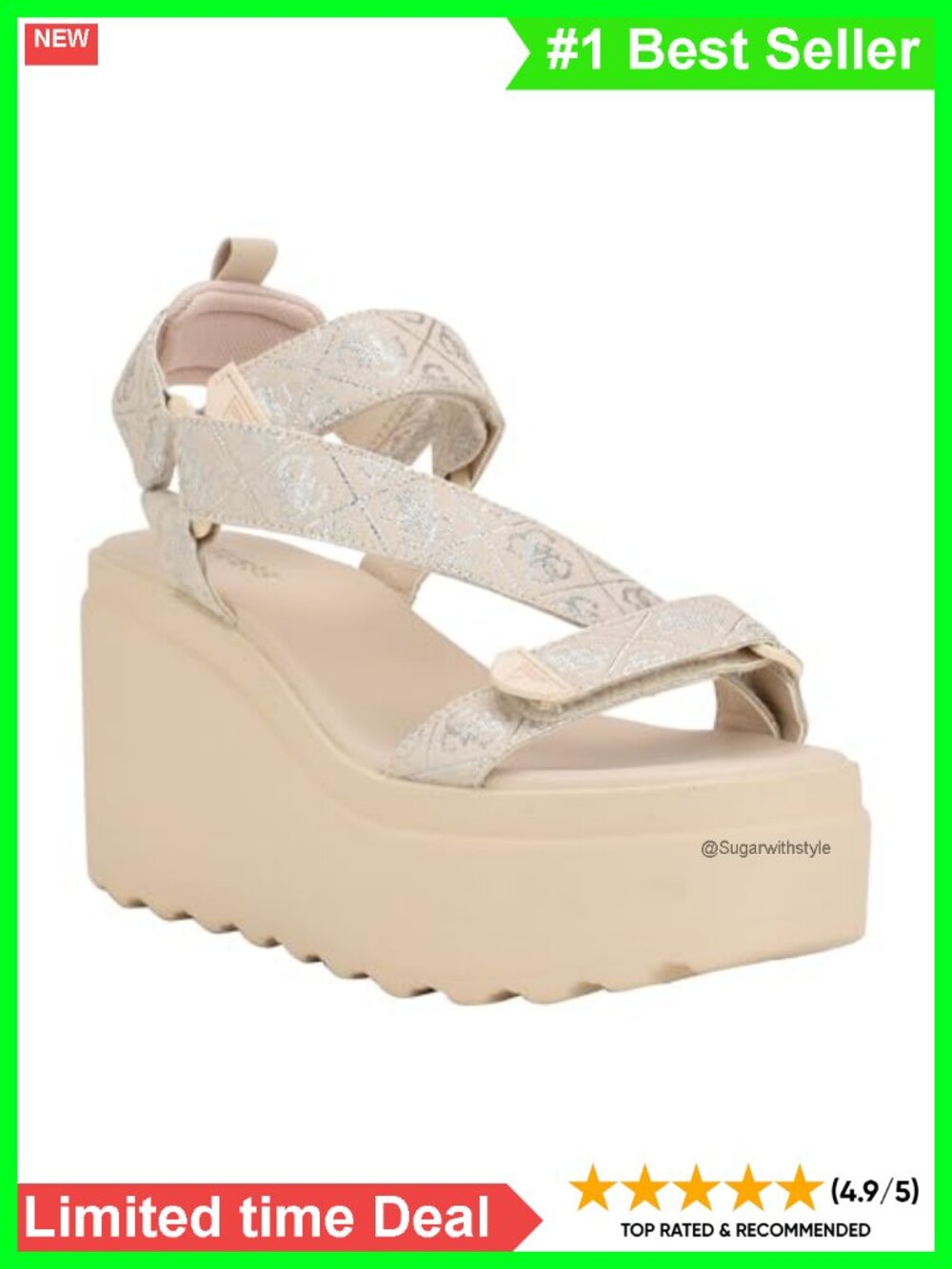Women's Velcro Strappy Platform Wedge Sandals, 3.58" Heel, Casual Summer